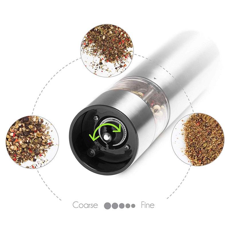 Set Of Two Stainless Steel Electric Pepper Salt Spice Grinder