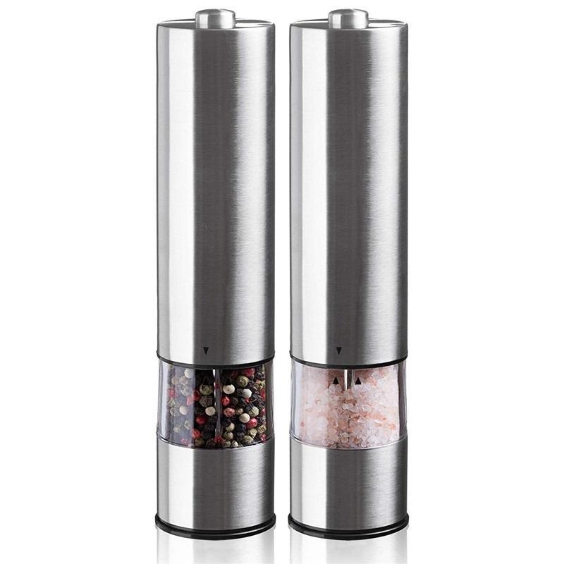 Set Of Two Stainless Steel Electric Pepper Salt Spice Grinder
