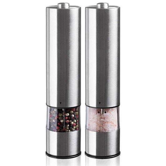 Set Of Two Stainless Steel Electric Pepper Salt Spice Grinder