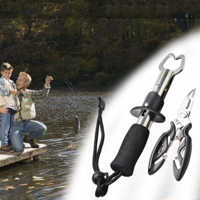 Stainless Steel Fish Grip Fishing Pliers Tool Kit Black