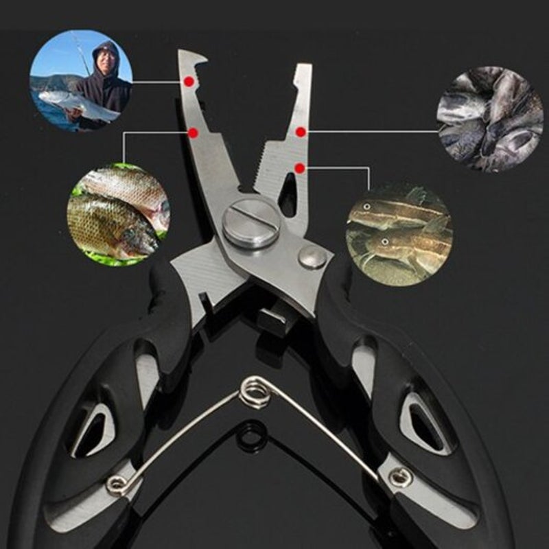 Stainless Steel Fish Grip Fishing Pliers Tool Kit Black