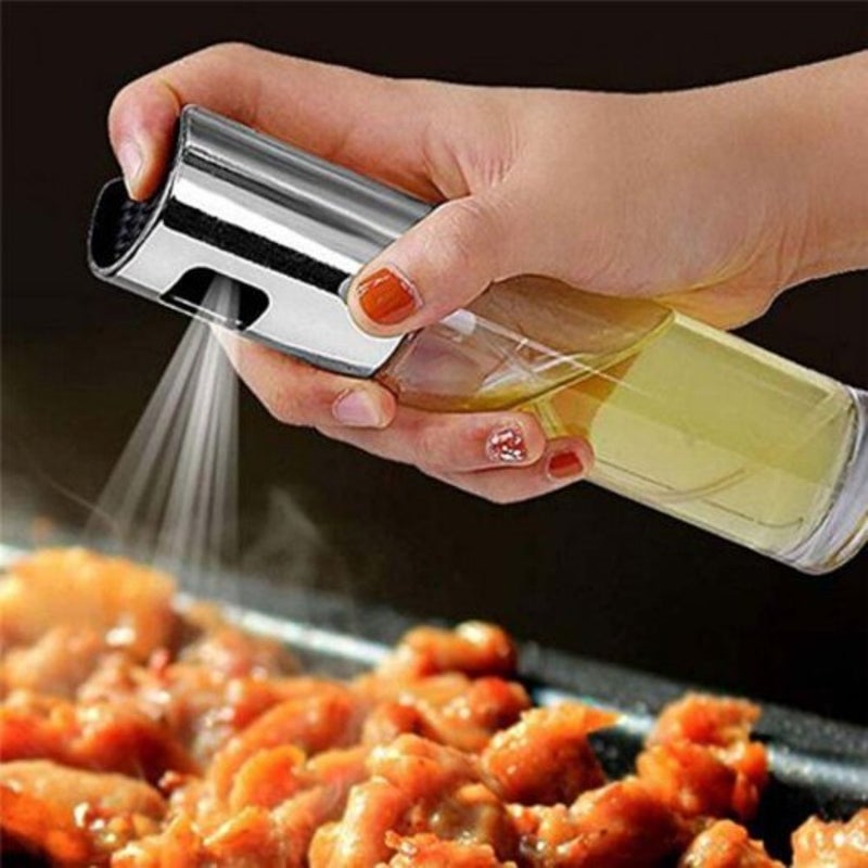 Stainless Steel Oil Spray Glass Bottle Vinegar Salad Barbecue Silver