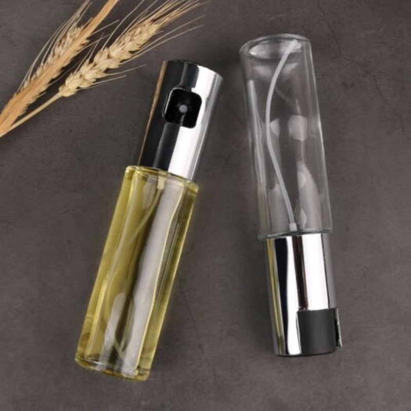 Stainless Steel Oil Spray Glass Bottle Vinegar Salad Barbecue Silver