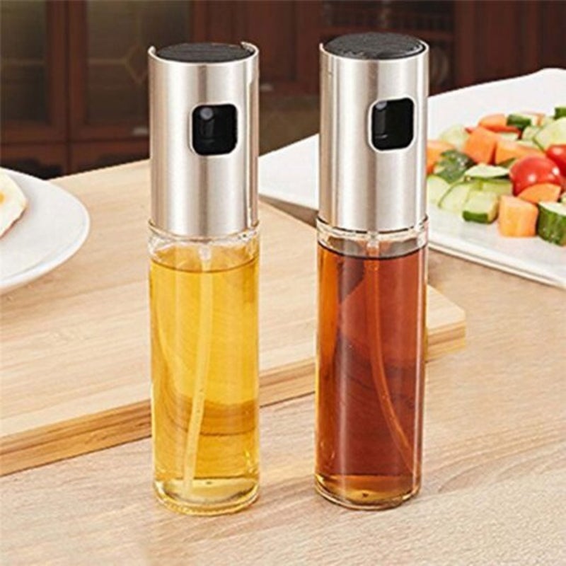 Stainless Steel Oil Spray Glass Bottle Vinegar Salad Barbecue Silver