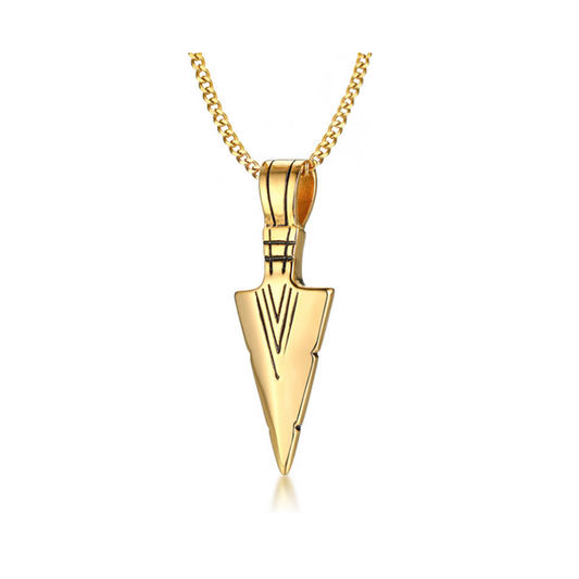 Veile Studios Stainless Steel Arrow Symbol Men's Pendant Necklace Spear Shaped Gold