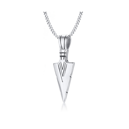 Veile Studios Stainless Steel Arrow Symbol Men's Pendant Necklace Spear Shaped Silver