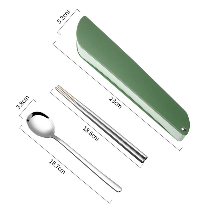 Stainless Steel Chopsticks Spoon Dinnerware Set Non-Slip Long Handle With Storage Box