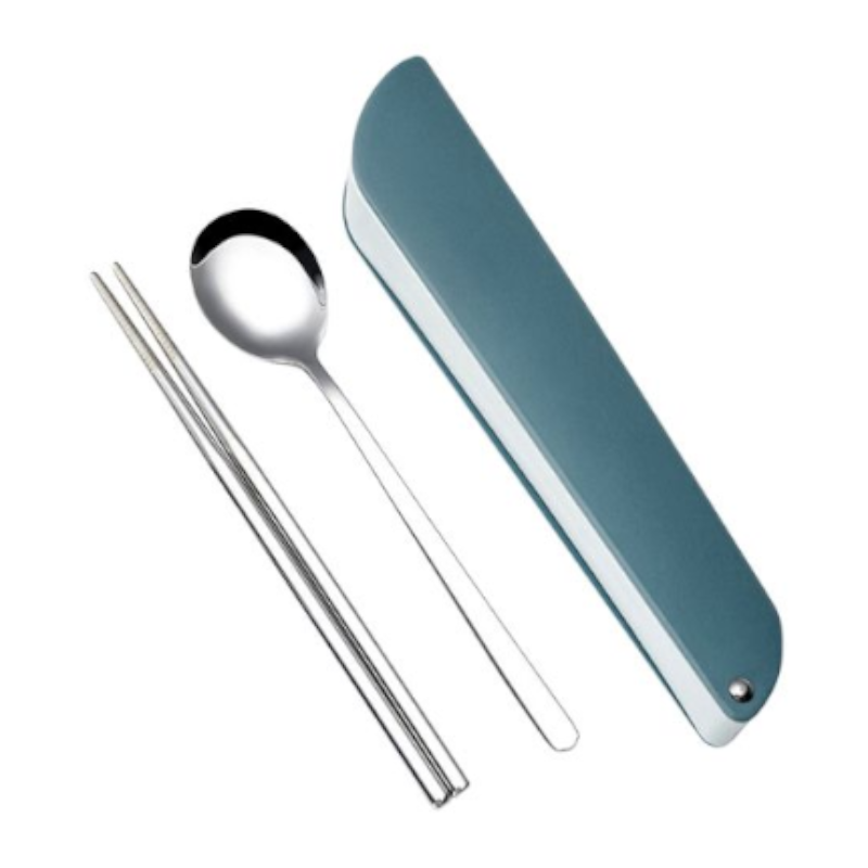 Stainless Steel Chopsticks Spoon Dinnerware Set Non-Slip Long Handle With Storage Box