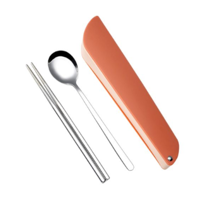 Stainless Steel Chopsticks Spoon Dinnerware Set Non-Slip Long Handle With Storage Box