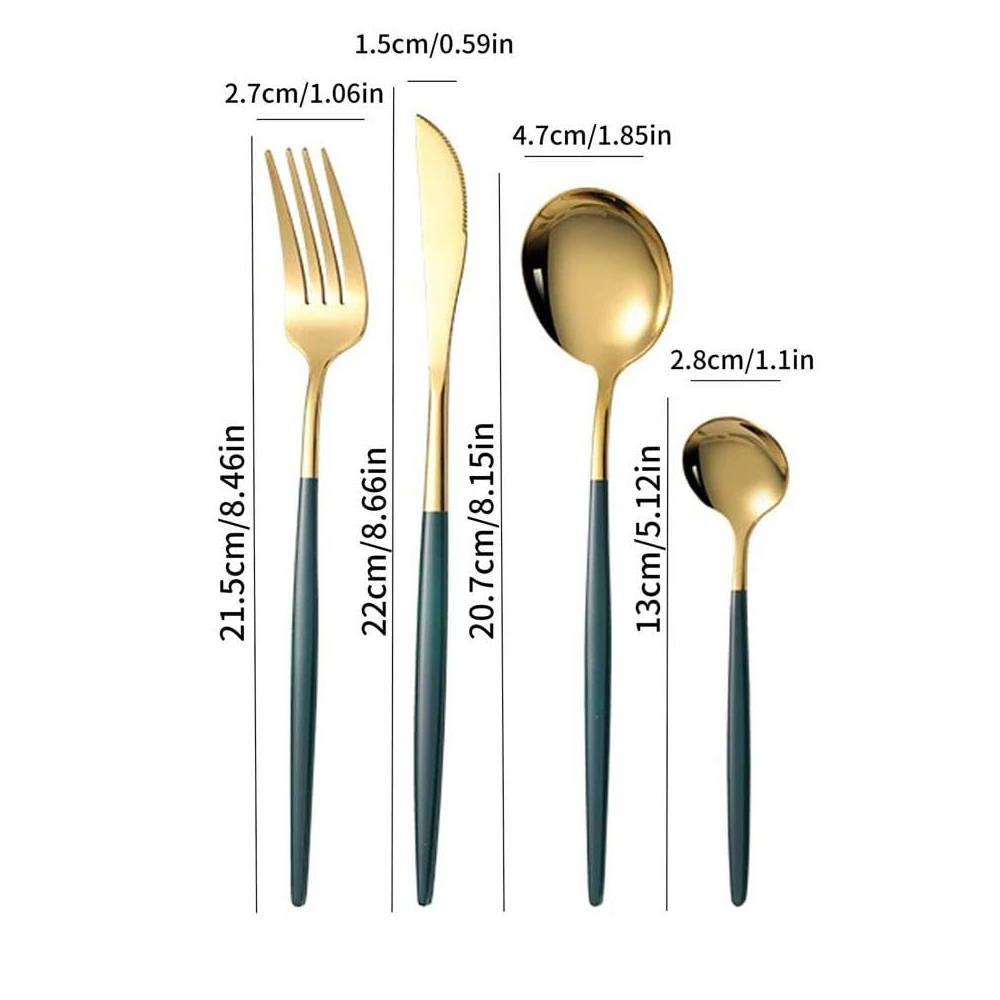 Stainless Steel Cutlery Set With Portuguese Gold Spray Painted Steak Knife Fork Spoon And Tea 4-Piece Gift Pack