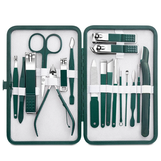 Stainless Steel Nail Clipper Set Grooming Tool With Portable Case Manicure Art Green Nails Cut
