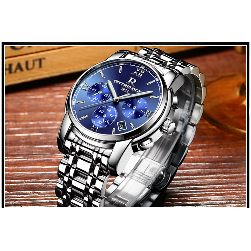 Veile Studios Stainless Steel Quartz Wrist Watch Men's Waterproof Analog Date Blue-Silver