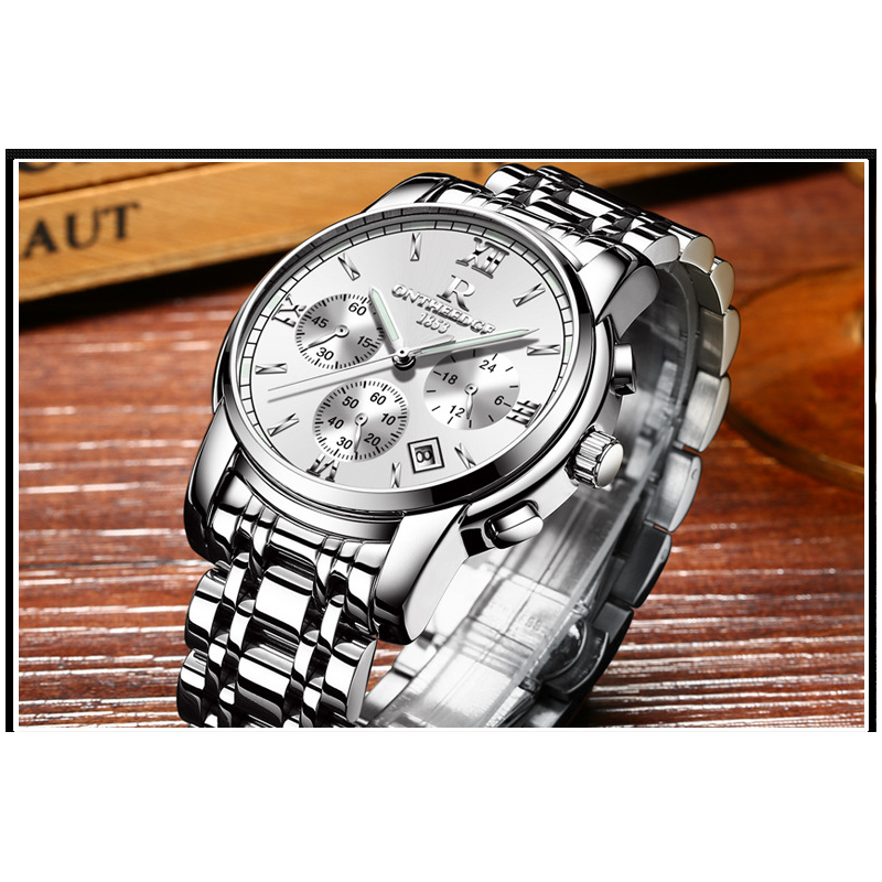 Veile Studios Stainless Steel Quartz Wrist Watch Men's Waterproof Analog Date Silver