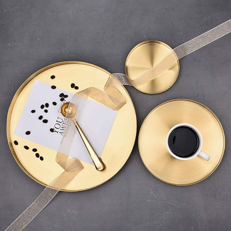 Stainless Steel Storage Gold Plate Dish Candy Trinket Jewelry Fruit Serving Tray