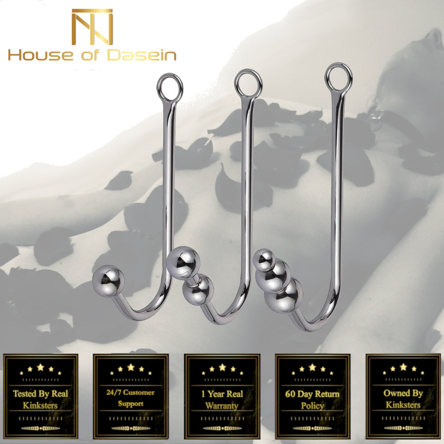Stainless Steel Bdsm Anal Hook With Balls O-Ring Butt Plug