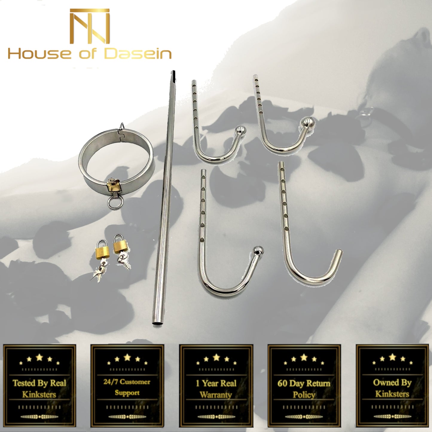 Stainless Steel Collar Slave Posture Bar Anal Hook Bondage Bdsm Restraints Kit