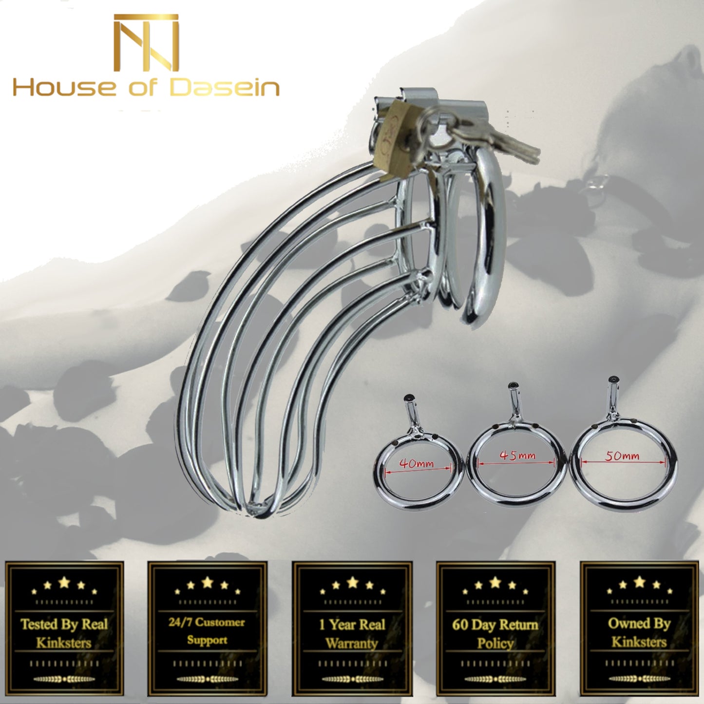 Stainless Steel Locking Cock Cage Male Chastity Penis Ring Bdsm