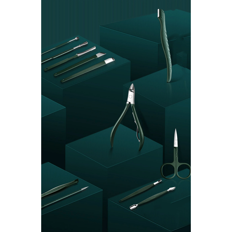 Stainless Steel Nail Clipper Set Grooming Tool With Portable Case Manicure Art Green Nails Cut
