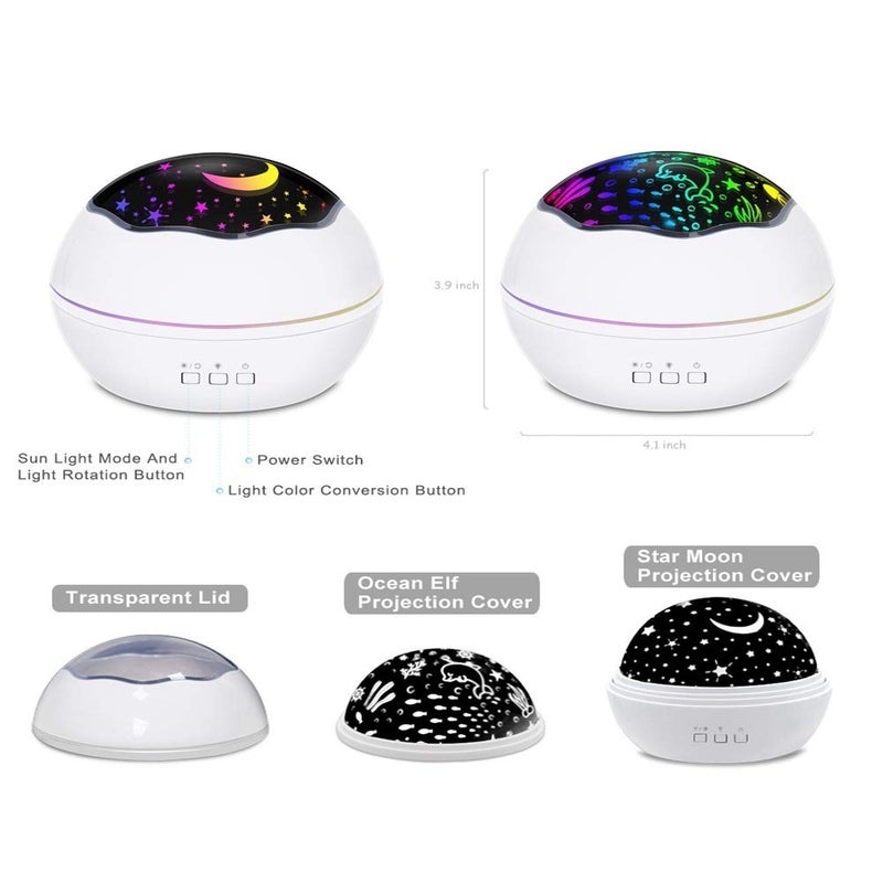 Star Projector Night Lights For Little Ones Led Multiple Colors 360 Degrees Rotating Ocean / Cosmos Sky Lamp Bedroom Whi