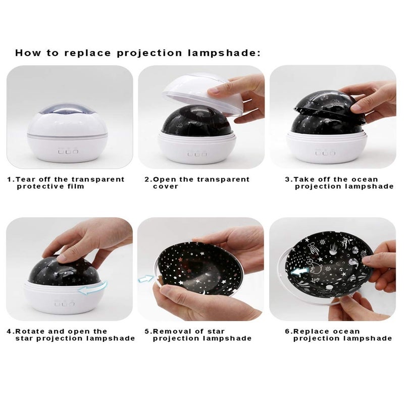Star Projector Night Lights For Little Ones Led Multiple Colors 360 Degrees Rotating Ocean / Cosmos Sky Lamp Bedroom Whi
