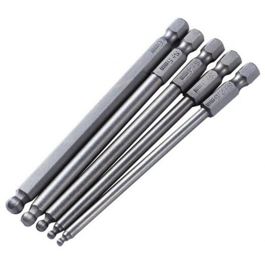 Steel Ball End Hexagon Magnetic Head Screwdriver Bit Drill Set Silver 5Pcs