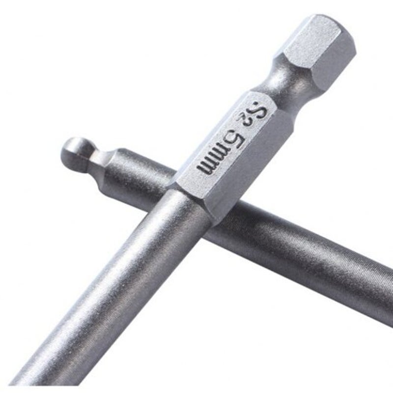 Steel Ball End Hexagon Magnetic Head Screwdriver Bit Drill Set Silver 5Pcs