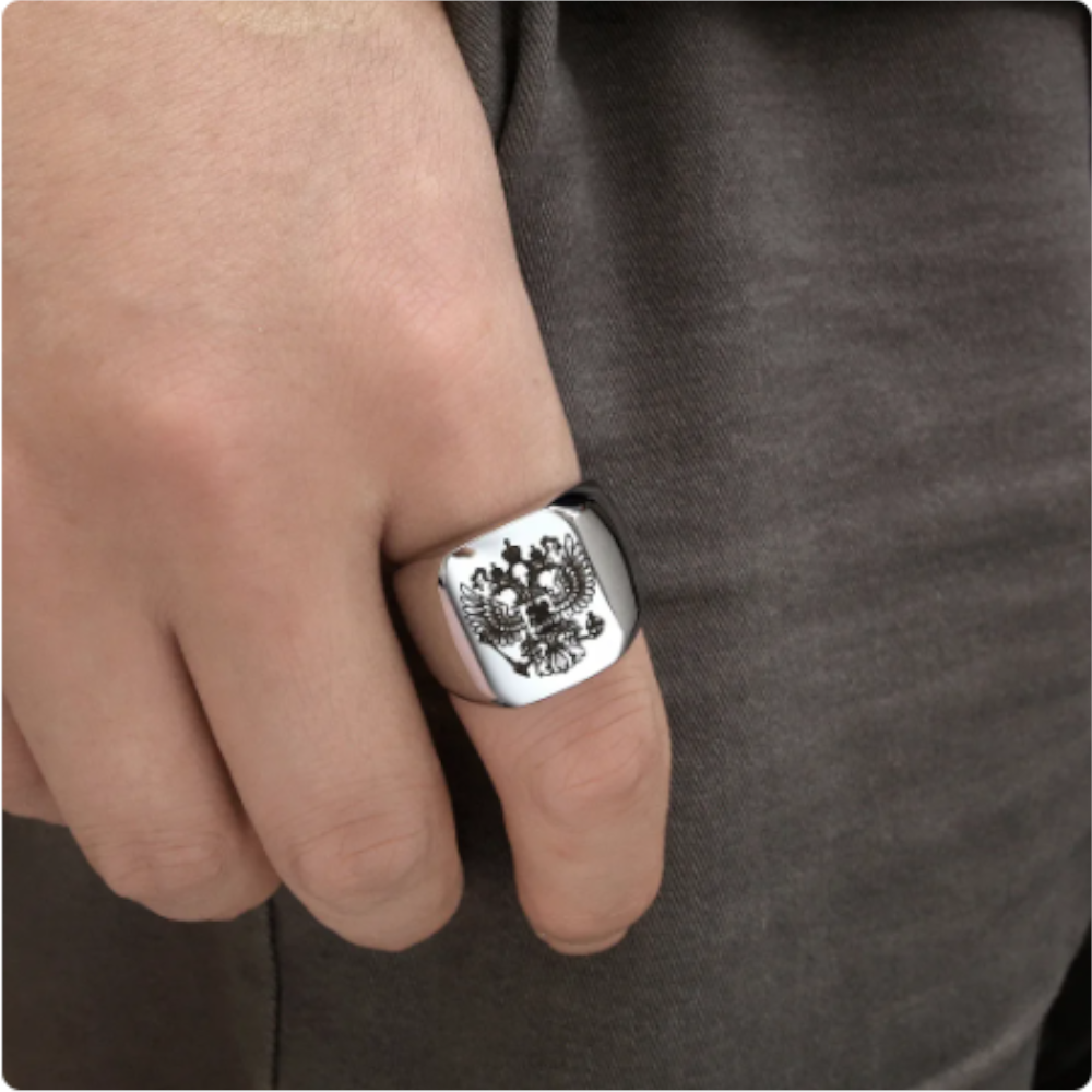 Veile Studios Steel Soldier Double Headed Eagle Men Fashion Jewelry Coat Of Arms The Russian Signet Ring