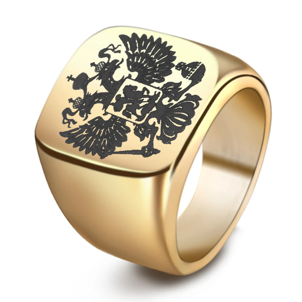 Veile Studios Steel Soldier Double Headed Eagle Men Fashion Jewelry Coat Of Arms The Russian Signet Ring
