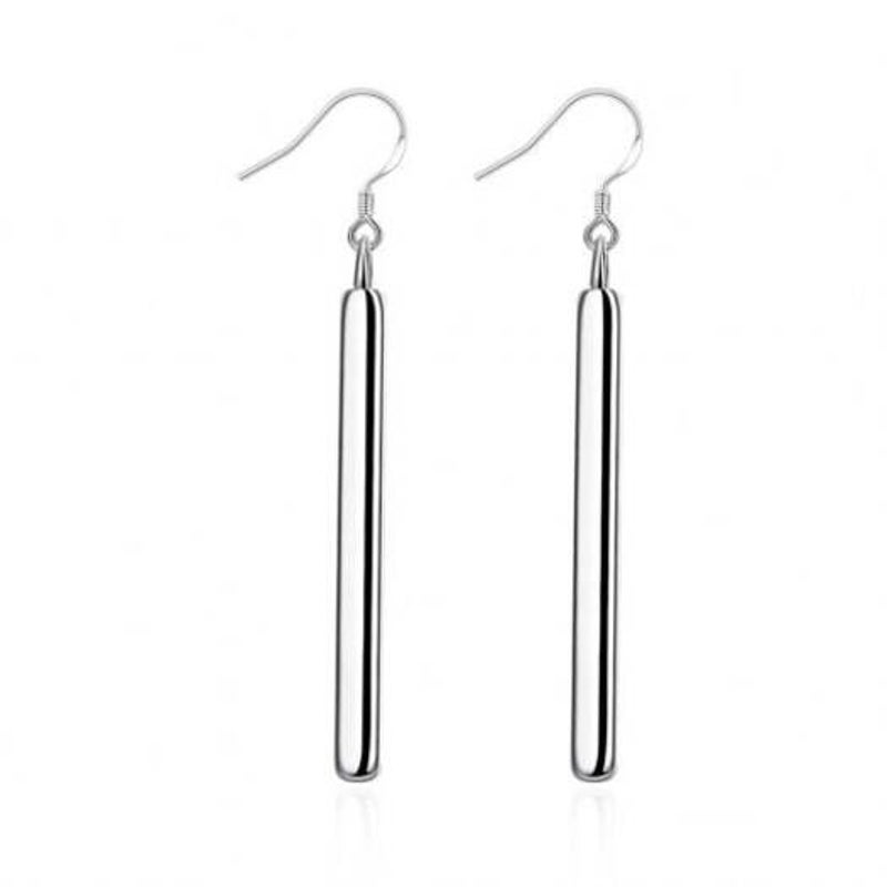 Straight Geometric Silver Earrings