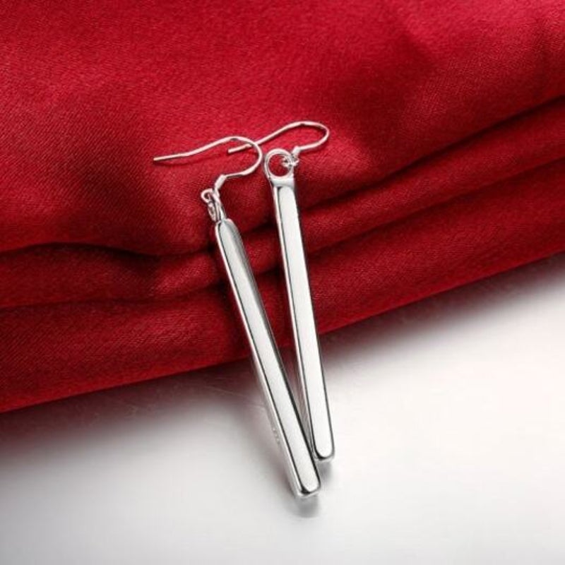 Straight Geometric Silver Earrings