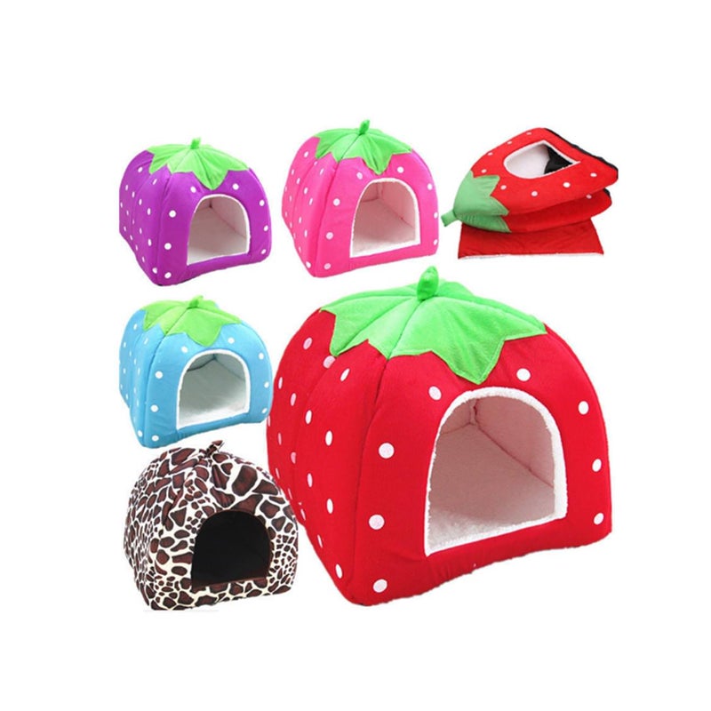 Strawberry Style Sponge House Pet Bed Dome Tent Warm Cushion Basket