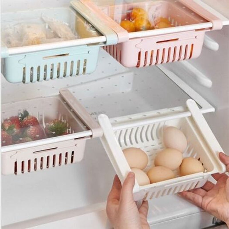 Stretching Fridge Drawer Refrigerator Shelves Storage Organizer Box Blue