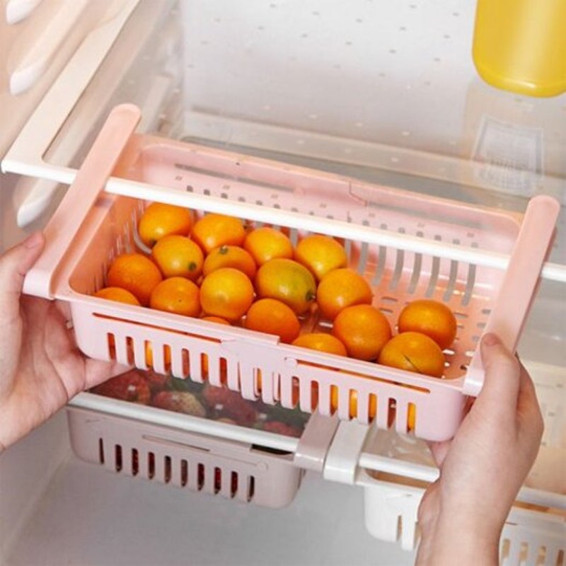 Stretching Fridge Drawer Refrigerator Shelves Storage Organizer Box Blue