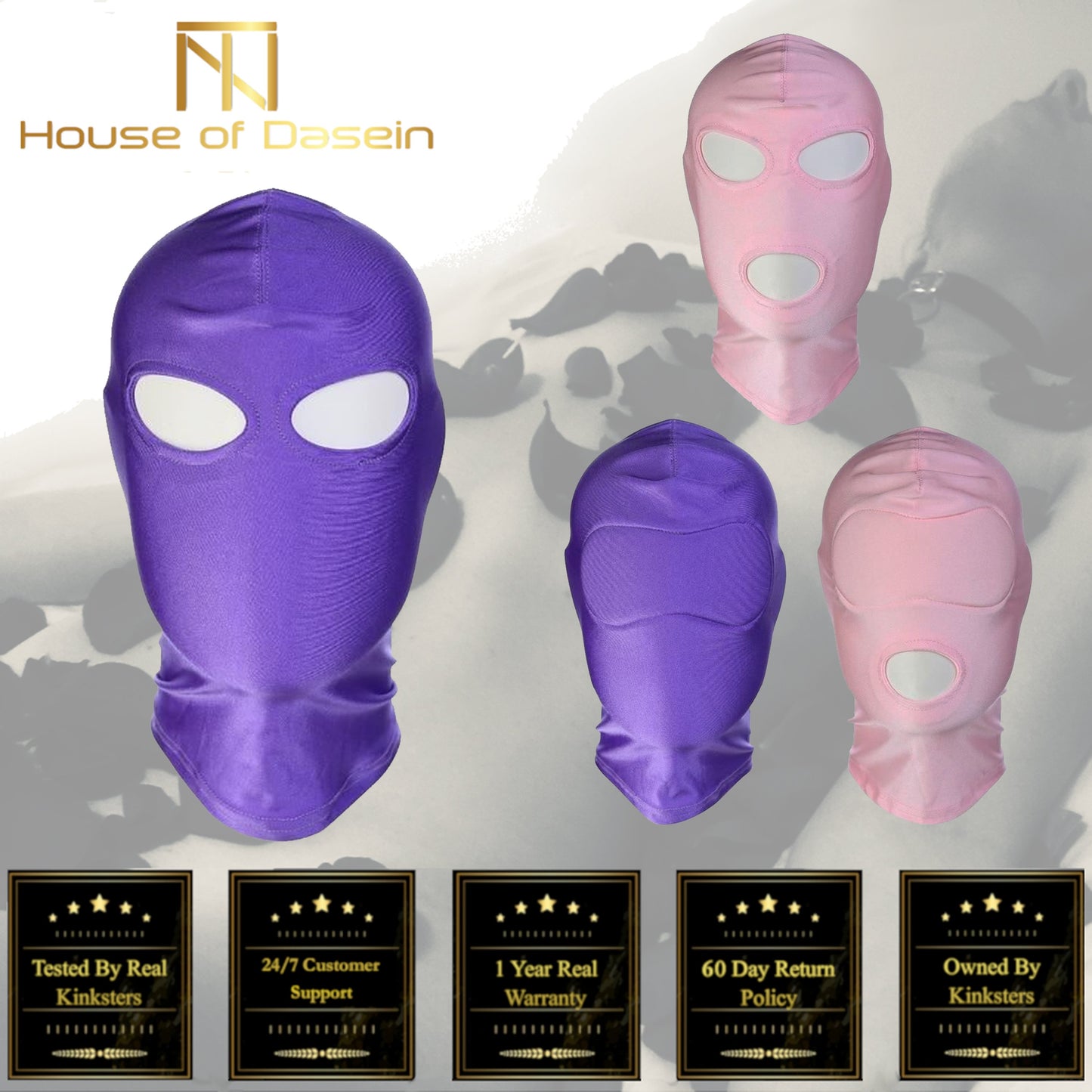 Pink Purple Bdsm Stretchy Hood Open Mouth Holes Full Mask Bondage Restraints