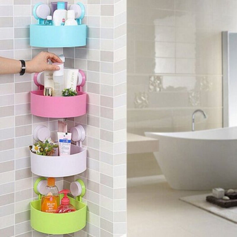 Strong Suction Cup Corner Shelf Washroom Bathroom Tiles Triangle Hanging Rack White