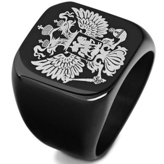 Veile Studios Steel Soldier Double Headed Eagle Men Fashion Jewelry Coat Of Arms The Russian Signet Ring