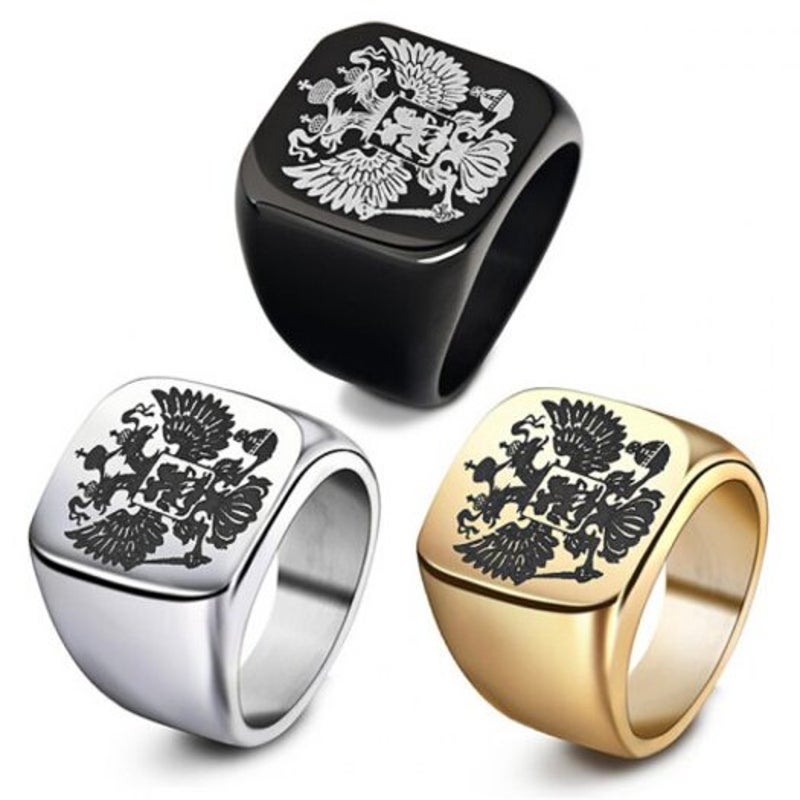Veile Studios Steel Soldier Double Headed Eagle Men Fashion Jewelry Coat Of Arms The Russian Signet Ring