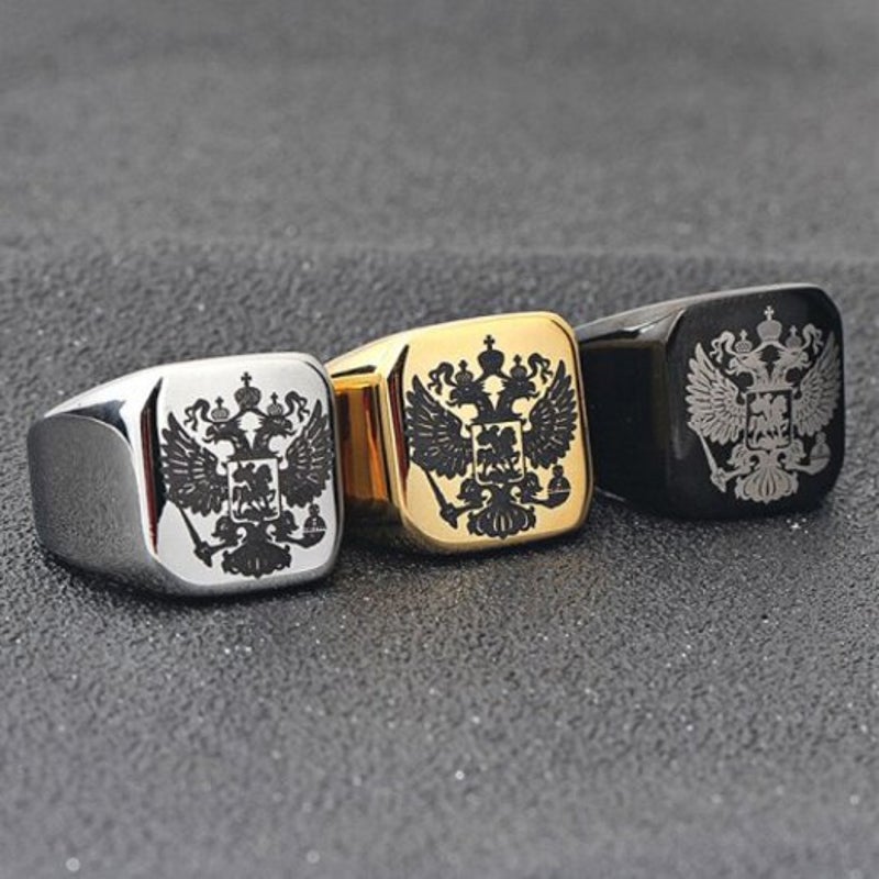 Veile Studios Steel Soldier Double Headed Eagle Men Fashion Jewelry Coat Of Arms The Russian Signet Ring