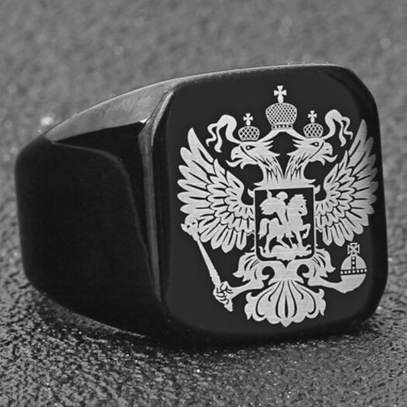 Veile Studios Steel Soldier Double Headed Eagle Men Fashion Jewelry Coat Of Arms The Russian Signet Ring