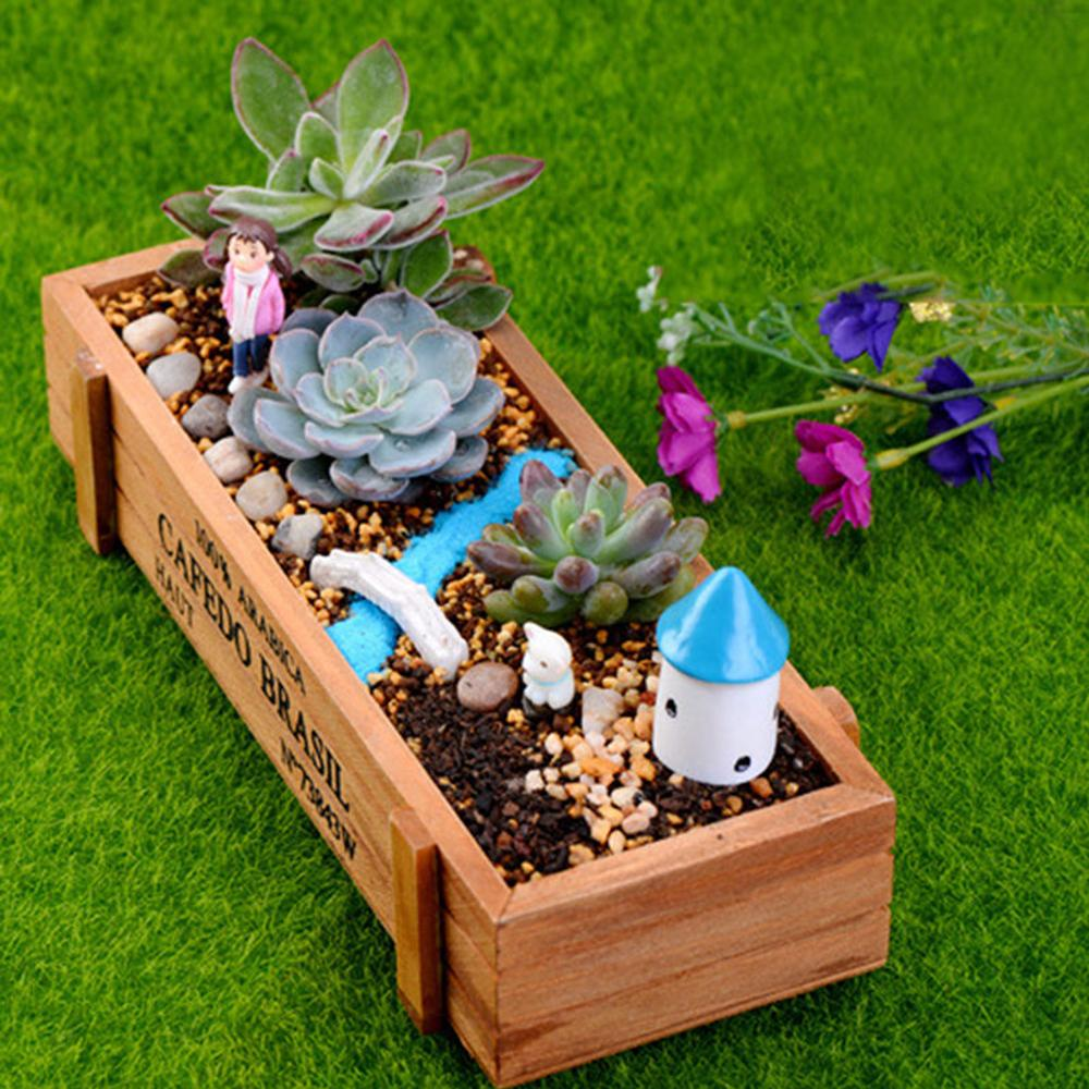 Succulent Plants Flowerpot Rectangular Planter Wood Storage Box Deep Brown