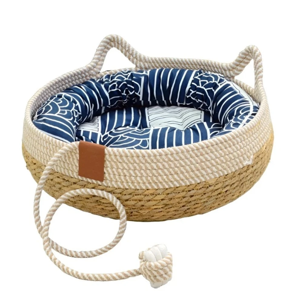 Summer Cat Bed Woven Removable Upholstery Sleeping House Scratch Floor Rattan