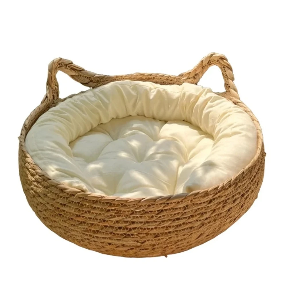 Summer Cat Bed Woven Removable Upholstery Sleeping House Scratch Floor Rattan