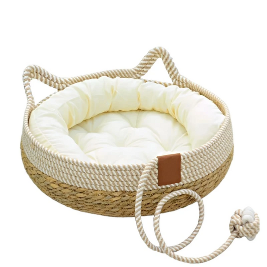 Summer Cat Bed Woven Removable Upholstery Sleeping House Scratch Floor Rattan