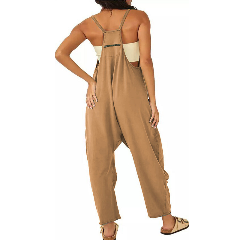 Summer Womens Loose Sleeveless Jumpsuits Spaghetti Strap Long Pant Romper With