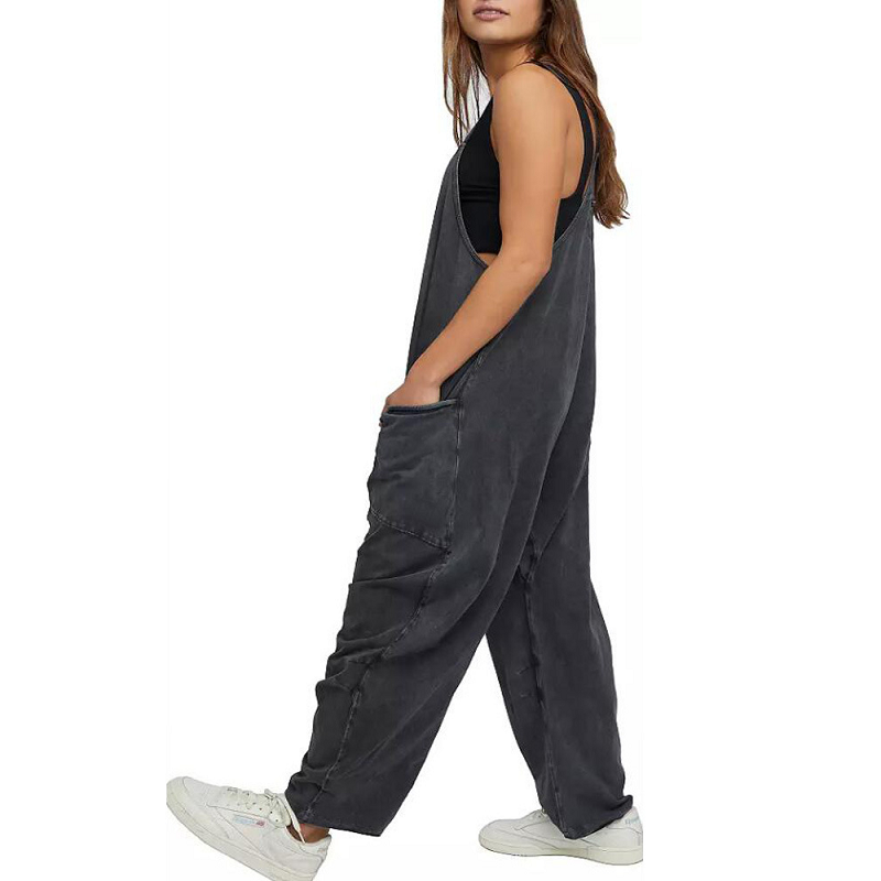 Summer Womens Loose Sleeveless Jumpsuits Spaghetti Strap Long Pant Romper With