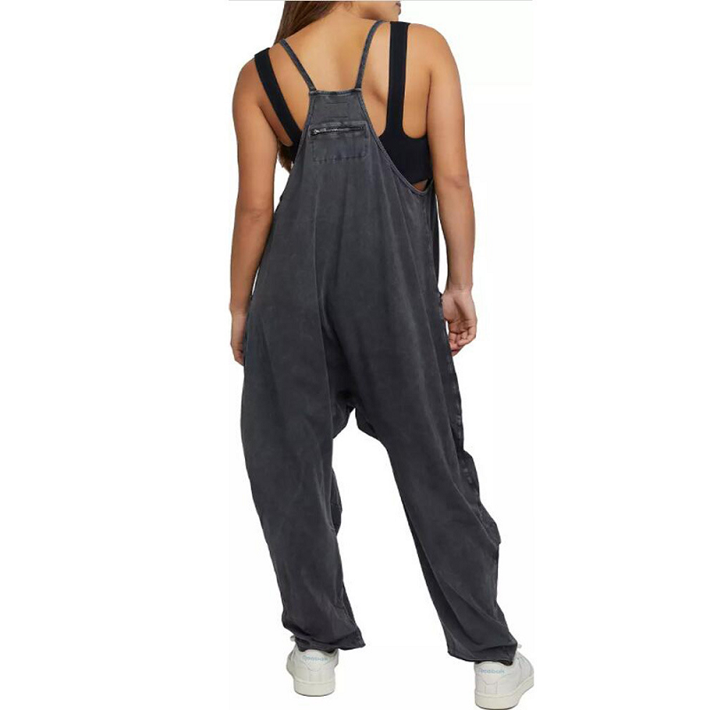 Summer Womens Loose Sleeveless Jumpsuits Spaghetti Strap Long Pant Romper With