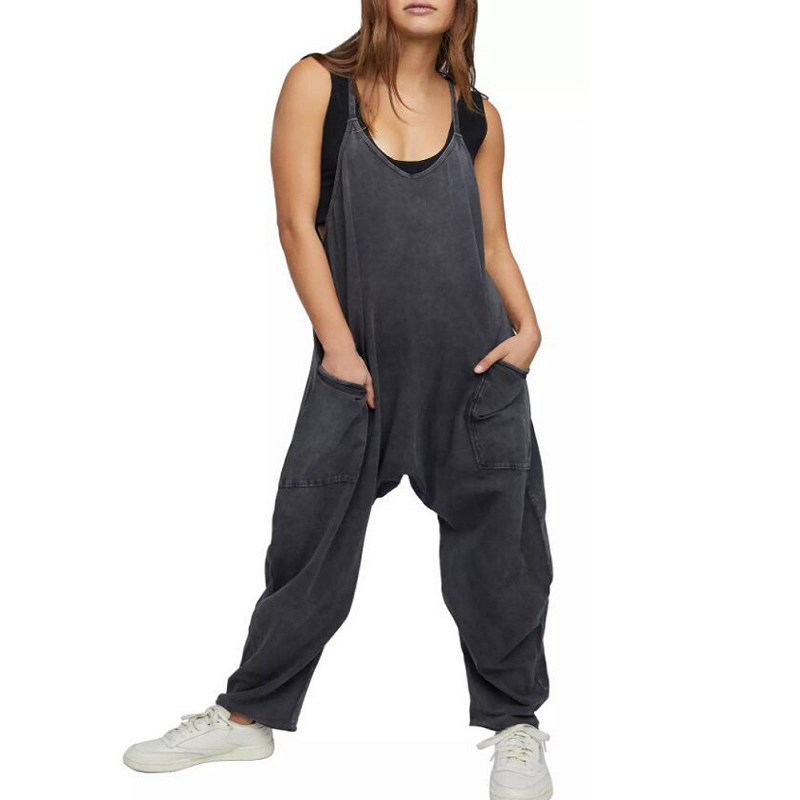 Summer Womens Loose Sleeveless Jumpsuits Spaghetti Strap Long Pant Romper With