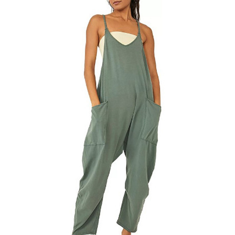 Summer Womens Loose Sleeveless Jumpsuits Spaghetti Strap Long Pant Romper With