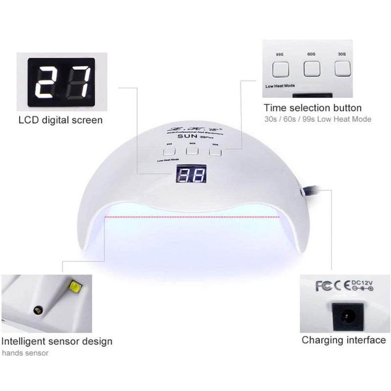 Sun Uv Led Nail Lamplke Dryer 40W Gel Polish Light With 3 Timers Professional Art Tools Accessories White