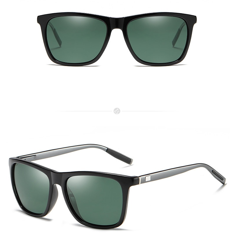 Sunglasses Outdoor Riding Polarized Unisex Square Aluminium Magnesium Driving Black Frame Green Lens